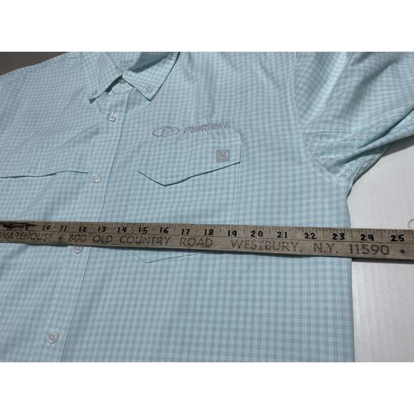 HUK Button down blue green'ish Large shirt Pursuit Boats Logo Offshore Fishing - Picture 4 of 10
